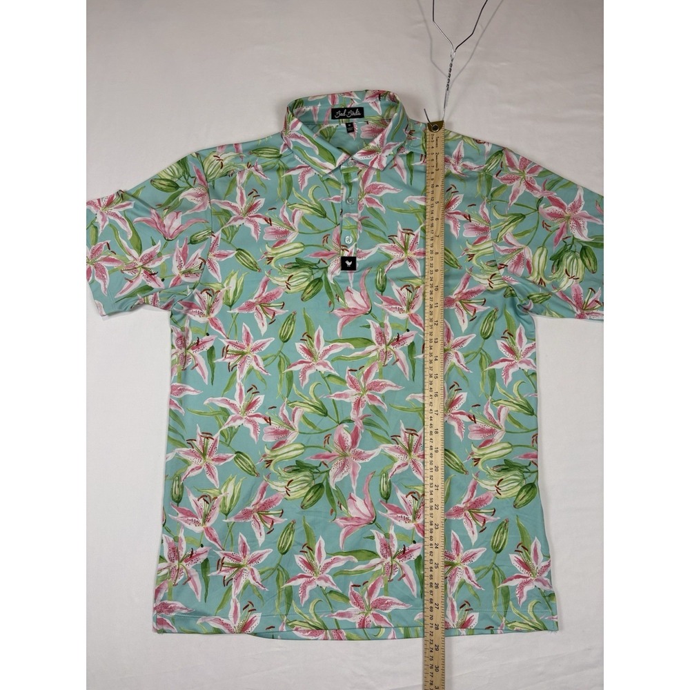 Bad Birdie Mens Medium Floral All Over Print Short Sleeve Golf Polo Performance - Picture 8 of 10